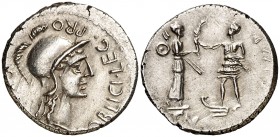 (46-45 a.C.). Cnaeo Pompeyo. Denario. (Spink 1384) (S. 1) (Craw. 469/1a). 4,05 g. Muy escasa. MBC+.