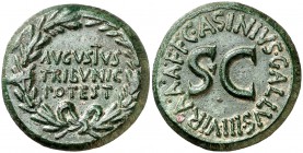 (16 a.C.). Octavio Augusto. Dupondio. (Spink 1659) (Co. 368) (RIC. 372). 14,47 g. Pátina verde. Bella. EBC.