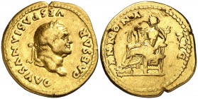 (77-78 d.C.). Vespasiano. Áureo. (Spink 2247) (Co. 27) (RIC. 963) (Calicó 590). 7,12 g. MBC.