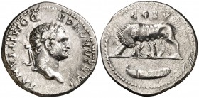 (77-78 d.C.). Domiciano. Denario. (Spink 2639) (S. 51) (RIC. 961, de Vespasiano). 3,10 g. EBC-.