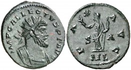 (294-295 d.C.). Alecto. Londinium. Antoniniano. (Spink 13818) (Co. 31 var) (RIC. 28). 4,38 g. Pátina verde. Rara. EBC-.