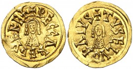 Recaredo I (586-601). Elvora (Talavera de la Reina). Triente. (CNV. 102.1) (R.Pliego 112a). 1,45 g. Escasa. EBC-.