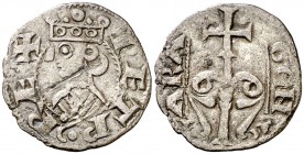 Pere I (1196-1213). Aragón. Dinero jaqués. (Cru.V.S. 302) (Cru.C.G. 2116). 1,10 g. Rayita. Escasa. MBC+.