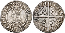 Jaume II (1291-1327). Barcelona. Croat. (Cru.V.S. 336.1) (Badia 70, mismo ejemplar) (Cru.C.G. 2153a). 2,91 g. Dos anillos en las cuatro áreas del vest...
