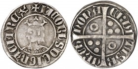 Jaume II (1291-1327). Barcelona. Croat. (Cru.V.S. 337) (Badia falta) (Cru.C.G. 2154). 3 g. Seis anillos en el vestido. Letras A y U góticas. Las E y l...