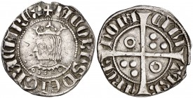 Jaume II (1291-1327). Barcelona. Croat. (Cru.V.S. falta) (Cru.C.G. 2154h) (AN. 19 pág. 145, nº 84A, mismo ejemplar). 2,83 g. Letras A y U góticas. Sin...