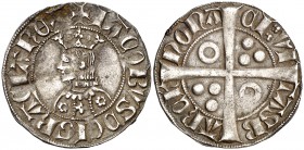 Jaume II (1291-1327). Barcelona. Croat. (Cru.V.S. 338.1) (Cru.C.G. 2155). 3,17 g. Flores de seis, cuatro y seis pétalos en el vestido. Mínima oxidació...
