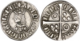Alfons III (1327-1336). Barcelona. Croat. (Cru.V.S. 366) (Cru.C.G. 2184b). 3,18 g. Flores de seis pétalos en el vestido. Letras A sin travesaño. Buen ...