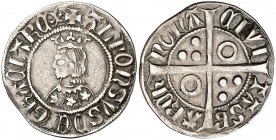 Alfons III (1327-1336). Barcelona. Croat. (Cru.V.S. 366.3) (Cru.C.G. 2184a). 3,16 g. Flores de cinco pétalos en el vestido. Letras A sin travesaño exc...
