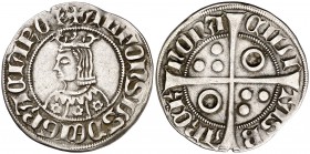 Alfons III (1327-1336). Barcelona. Croat. (Cru.V.S. falta) (Cru.C.G. 2184g). 3,14 g. Flores de seis pétalos en el vestido. Letras A y U góticas. La pr...