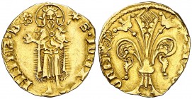 Pere III (1336-1387). Perpinyà. Mig florí. (Cru.V.S. 385) (Cru.Comas 17) (Cru.C.G. 2213). 1,72 g. Marca: rosa de anillos. Bonito color. No figuraba en...