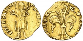 Pere III (1336-1387). València. Mig florí. (Cru.V.S. 398) (Cru.Comas 29, mismo ejemplar, indica sólo 2 ejemplares conocidos) (Cru.C.G. 2217). 1,69 g. ...