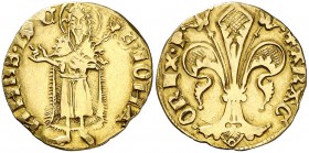 Pere III (1336-1387). Zaragoza. Florín. (Cru.V.S. 399) (Cru.Comas 20, indica 19 ejemplares en colecciones particulares) (Cru.C.G. 2209). 3,34 g. Marca...