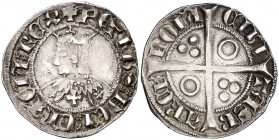 Pere III (1336-1387). Barcelona. Croat. (Cru.V.S. 408.7) (Cru.C.G. 2223e). 3,21 g. Flores de cinco pétalos y cruz en el vestido. Letras A y U góticas,...