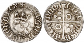 Martí I (1396-1410). Barcelona. Croat. (Cru.V.S. 511 var) (Cru.C.G. 2318a var). 3,25 g. El busto no interrumpe la gráfila. Escasa. MBC/MBC+.
