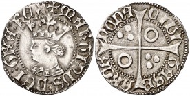 Martí I (1396-1410). Barcelona. Croat. (Cru.V.S. 511) (Cru.C.G. 2318a). 3,22 g. El busto interrumpe la gráfila. Dos crucecitas adornando el lado derec...