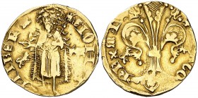 Ferran I (1412-1416). Mallorca. Florí. (Cru.V.S. 758) (Cru.Comas 73) (Cru.C.G. 2806). 3,42 g. Marcas: león y buey en anverso y reverso. Ex Áureo 07/03...