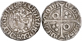 Ferran I (1412-1416). Barcelona. Croat. (Cru.V.S. 763.1) (Cru.C.G. 2811). 2,96 g. El busto interrumpe la gráfila. Rayitas. Rara. (MBC-).