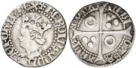 Ferran I (1412-1416). Barcelona. Mig croat. (Cru.V.S. 764.1) (Badia falta) (Cru.C.G. 2813a, mismo ejemplar). 1,49 g. Letras góticas en anverso y latin...