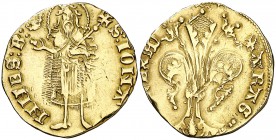Alfons IV (1416-1458). València. Florí. (Cru.V.S. 811.1 var) (Cru.Comas falta) (Cru.C.G. 2832c var). 3,41 g. Marca: corona y punto a derecha de los pi...