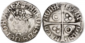 Alfons IV (1416-1458). Barcelona. Croat. (Cru.V.S. 819) (Badia 490) (Cru.C.G. 2866 var). 3,21 g. El busto estrecho, con corona ancha y cabello caido, ...