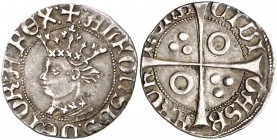 Alfons IV (1416-1458). Barcelona. Croat. (Cru.V.S. 820) (Cru.C.G. 2865a). 3,18 g. El busto no interrumpe la gráfila. Atractiva. Rara y más así. MBC+....