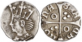 Alfons IV (1416-1458). Barcelona. Terç de croat. (Cru.V.S. 823.1) (Badia falta) (Cru.C.G. 2875) (AN. 19 pág. 145, nº 546A, mismo ejemplar). 0,99 g. At...