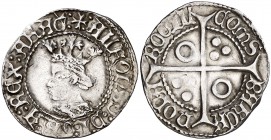 Alfons IV (1416-1458). Perpinyà. Croat. (Cru.V.S. 825.7 var) (Badia falta) (Cru.C.G. 2868j var). 3,2 g. La G de ARAG sobre un adorno. Limpiada. Rara. ...