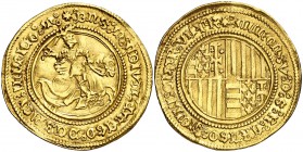 Alfons IV (1416-1458). Nàpols. Alfonsí d'or. (Cru.V.S. 883) (Cru.C.G. 2928) (MIR. 53). 5,19 g. Atractiva. Ex Áureo 30/06/1993, nº 210. Rara. EBC-.