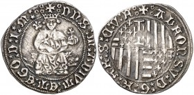 Alfons IV (1416-1458). Nàpols. Carlí. (Cru.V.S. 888 var) (Cru.C.G. 2932a var) (MIR 55). 3,32 g. Ex Áureo 30/06/1993, nº 209. Escasa. MBC+.