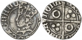 Pere de Portugal (1464-1466). Barcelona. Croat. (Cru.V.S. 918.1) Cru.C.G. 3041). 2,10 g. La corona interrumpe la gráfila. Recortada. Ex Áureo & Calicó...