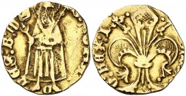 Joan II (1458-1462/1472-1479). València. Florí. (Cru.V.S. 936) (Cru.Comas 126 var 3) (Cru.C.G. 2972a). 3,42 g. Marcas: escudito catalán a izquierda y ...