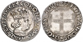 Ferran I de Nàpols (1458-1494). Aquila. Coronat. (Cru.V.S. 1012) (Cru.C.G. 3423 var) (MIR 85). 3,96 g. Preciosa pátina. Ex Áureo 01/03/2000, nº 1336. ...