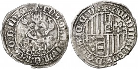 Ferran I de Nàpols (1458-1494). Nàpols. Carlí. (Cru.V.S. 1026) (Cru.C.G. 3439 var) (J.V. 102) (MIR. 72 var). 2,60 g. Distinta disposición de las armas...
