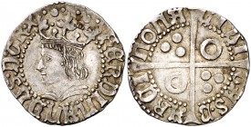 Ferran II (1479-1516). Barcelona. Croat. (Cru.V.S. 1137 var) (Badia falta) (Cru.C.G. 3066a var). 3,21 g. Tres puntos aglutinados sobre el florón inter...