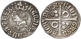 Ferran II (1479-1516). Barcelona. Croat. (Cru.V.S. 1139) (Badia 686, mismo ejemplar) (Cru.C.G. 6068a). 2,89 g. Atractiva. Ex Áureo 07/03/1994, nº 695....