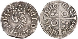 Ferran II (1479-1516). Barcelona. Croat. (Cru.V.S. 1139.2 var) (Badia 702) (Cru.C.G. 3068c var). 3,14 g. Cospel algo irregular. Pátina oscura. MBC+.