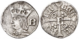 Ferran II (1479-1516). Barcelona. Quart de croat. (Cru.V.S. 1147 var) (Badia 905, busto de tipo XVIII) (Cru.C.G. 3081b var). 0,79 g. Rara. MBC+.