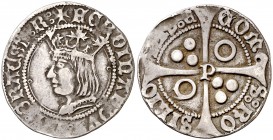 Ferran II (1479-1516). Perpinyà. Croat. (Cru.V.S. 1156) (Cru.C.G. 3075e). 2,98 g. Ex Áureo 02/07/1996, nº 276. Rara. MBC.