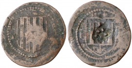 (s. XV-XVII). Castelló de Farfanya. Senyal. (Cru.C.G. 3692 falta var.) (Cru.L. 1446 falta var). 4,74 g. Contramarca: 5 besantes en anverso. Ex Áureo 1...