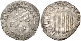1529. Carlos I. Perpinyà. 1 sou. (Cru.C.G. 3804a) (Cru.L. 1948.2). 1,94 g. Rara y más así. MBC+.