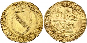 Juan II (1406-1454). Burgos. Dobla de la banda. (AB. 615.1) (M.R. 16.4). 4,52 g. Acuñación floja. Bonito color. Rara. MBC+.