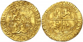 Enrique IV (1454-1474). Sevilla. Enrique "de la silla". (AB. 653) (M.R. 20.13). 4,56 g. Orla circular en anverso y octolobular en reverso. Bella. Muy ...