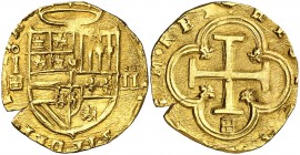 s/d. Felipe II. Segovia. . 2 escudos. (Cal. 55). 6,72 g. Bella. Rara. EBC-.