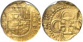 1593/2. Felipe II. Sevilla. B. 2 escudos. (Cal. 76 var) (Tauler 46a, mismo ejemplar). 6,65 g. En cápsula de la NGC como XF45 (no reseña la rectificaci...