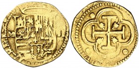 s/d. Felipe II. Toledo. M. 2 escudos. (Cal. falta) (Tauler falta). 6,66 g. El II del valor romano. Rara. MBC-.
