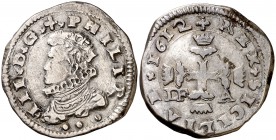 1612. Felipe III. Messina. DF-A. 3 tari. (Vti. 113) (MIR. 346/5). 7,83 g. MBC+.