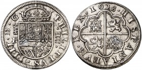 1628. Felipe IV. Segovia. 4 reales. (Cal. 791). 13,44 g. Hoja reparada. Rara. (MBC+).