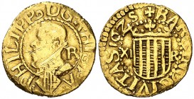 1625. Felipe IV. Barcelona. 1/3 de trentí. (Cal. 234) (Cru.C.G. 4410a). 2,33 g. El 2 de la fecha es un punzón de la letra Z. Sirvió como joya. Rara. (...