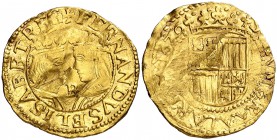 1626. Felipe IV. Barcelona. 1/2 trentí. (Cal. 228) (Cru.C.G. 4409d). 3,49 g. B entre los bustos. Rayas. Alabeada. Muy rara. (MBC+/MBC).